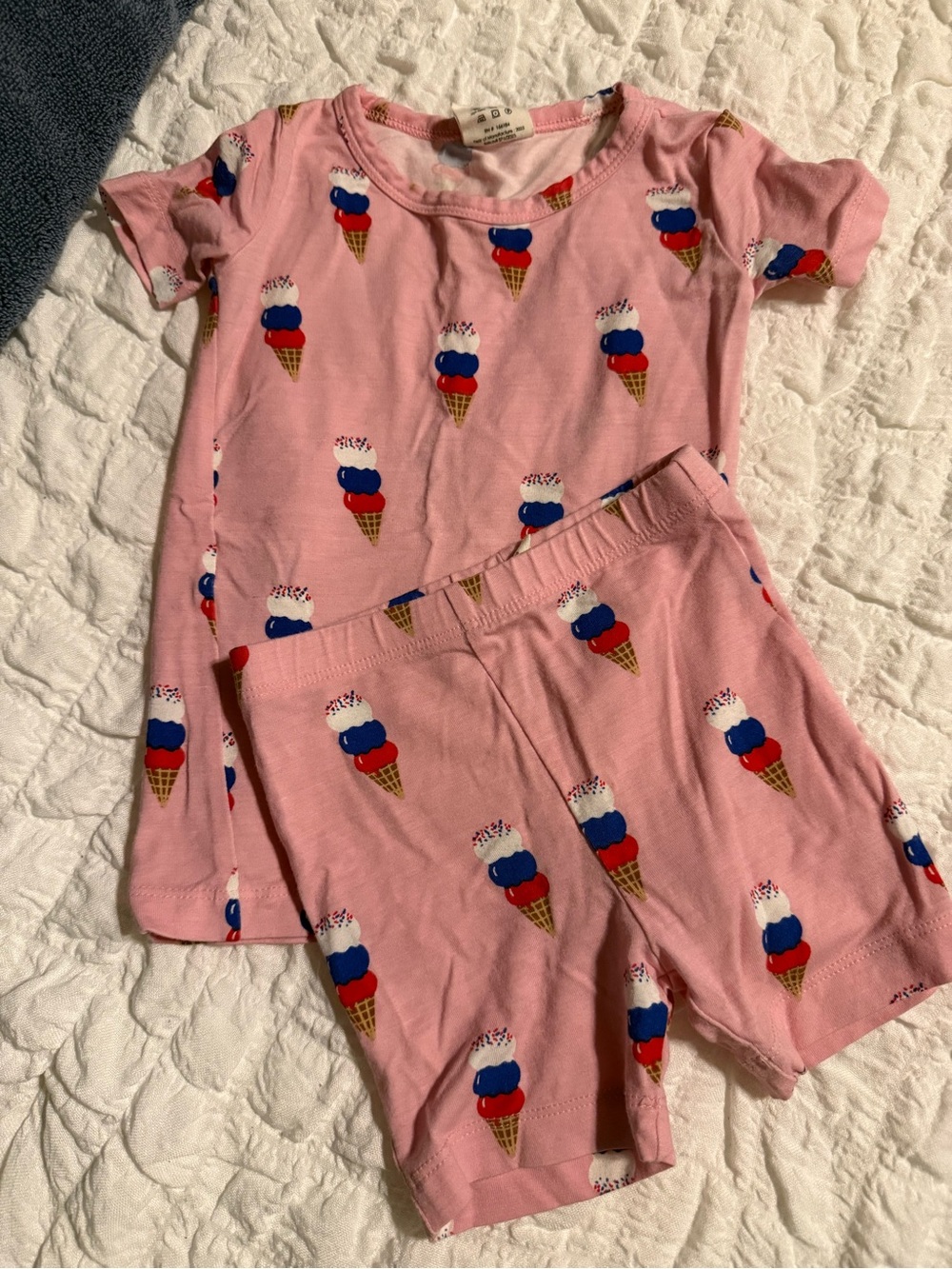 Pink Ice Cream Print Short Sleeve Kids Pajama Set